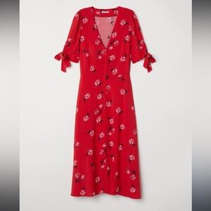H&M Red Floral Midi Dress
